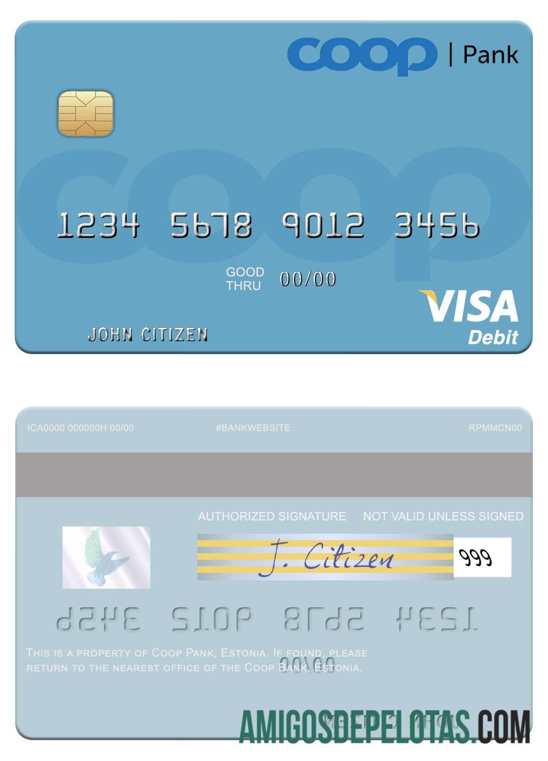 Cartão de débito Estônia Coop Pank Visa exemplo real